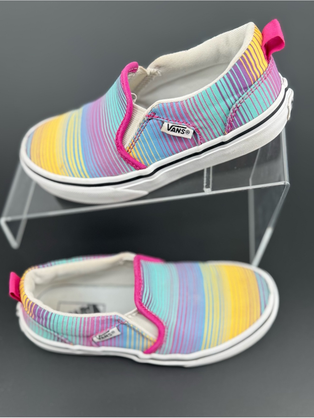 Vans Kids Slip-On Pastel Rainbow with Hot Pink Trim Size 13